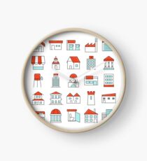Buildings Sticker like Icons Set Clock