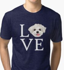I Love Maltese Dog Lover Cute Doggie Face Tri-blend T-Shirt