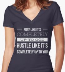 Pray / Hustle Women's Fitted V-Neck T-Shirt