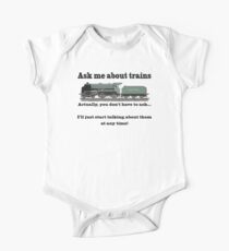 Funny, for train fans. "Ask me about trains" Trainspotter, steam train, model trains... One Piece - Short Sleeve