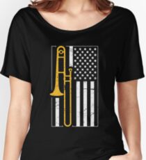 United States Flag & Marching Band Trombone Women's Relaxed Fit T-Shirt