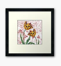 Red Yellow Tulips Maps Collage Framed Print