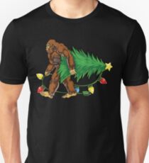 Bigfoot Carrying Christmas Tree T Shirt Sasquatch Santa Gift Unisex T-Shirt