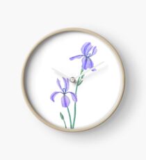 two elegant purple iris watercolor Clock