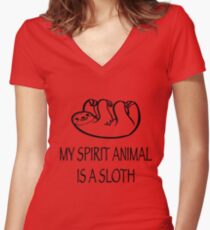 Sloth spirit animal Women's Fitted V-Neck T-Shirt
