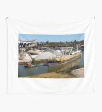 Tugboat and Ship on River Wall Tapestry