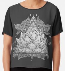 Grey Lotus Flower Geometric Design Chiffon Top