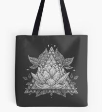 Grey Lotus Flower Geometric Design Tote Bag