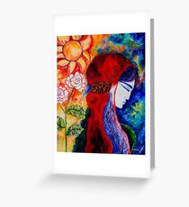 A beautiful woman smelling like a garden I Greeting Card