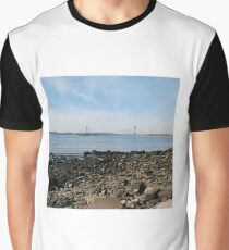 Sea Stones, Water, and a Bridge on the Horizon Graphic T-Shirt