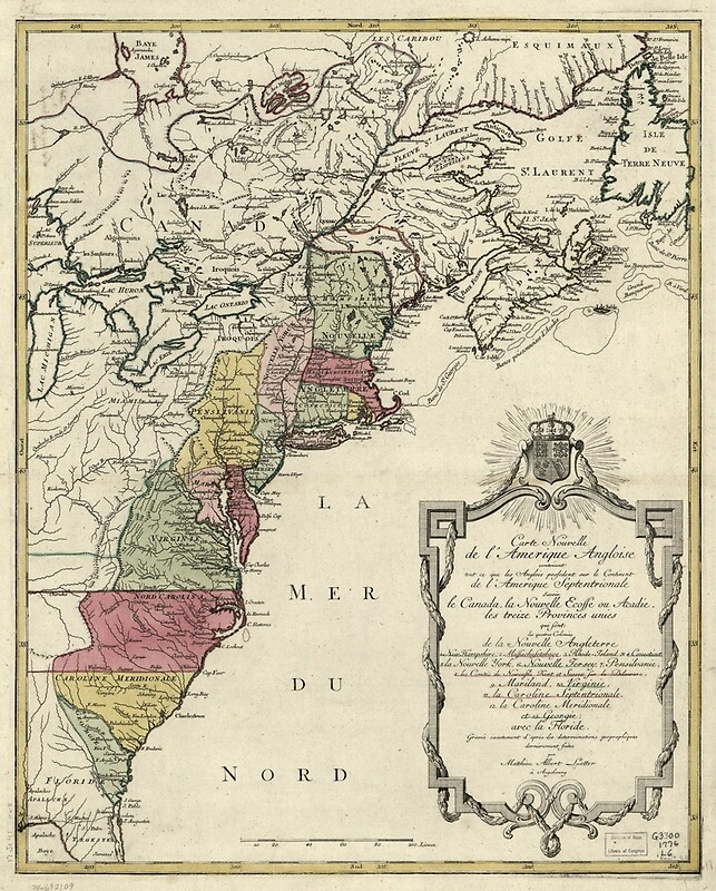 1776 - Colonial America Map by Matthaus Lotter