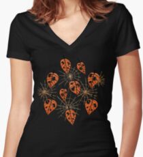Orange Leaves With Holes And Spiderwebs Women's Fitted V-Neck T-Shirt