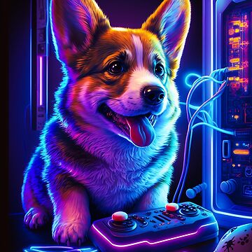 Cute Corgi Gaming' Poster, picture, metal print, paint by Michael I. Organ