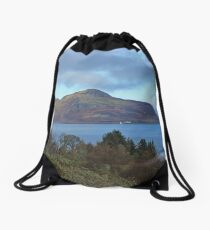 Holy Isle view Drawstring Bag