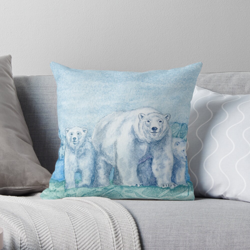Polar Bear Family Painting Throw Pillow