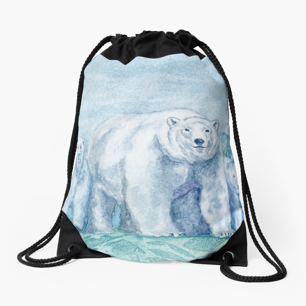 Polar Bear Family Painting Drawstring Bag