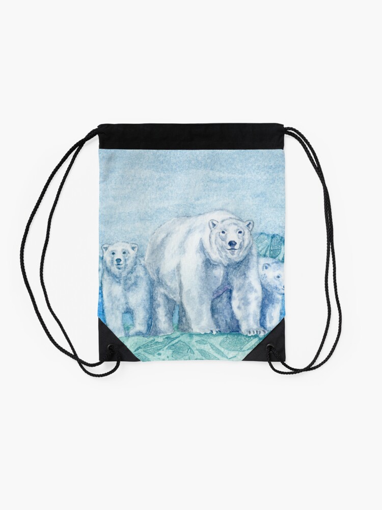 Alternate view of Polar Bear Family Painting Drawstring Bag