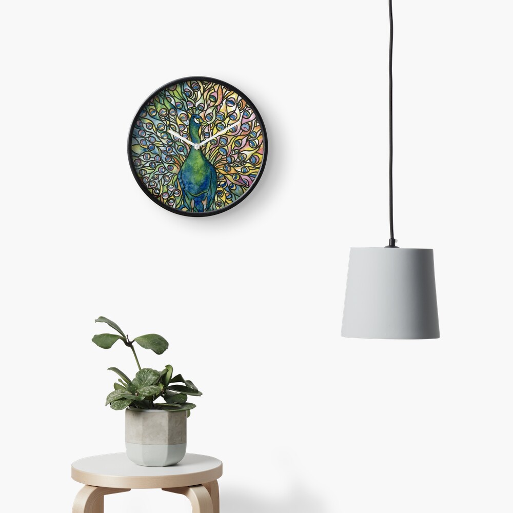 Stained Glass Peacock Clock