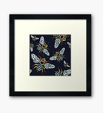Lino Print Blue Banded Bee Framed Print