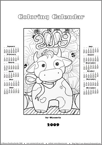 free printable coloring calendar 2009 by oksancia redbubble