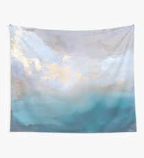 Blue Paint Swirled Print with Gold Accents Wall Tapestry