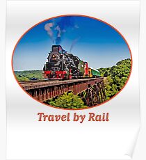 "Travel by Rail" Cool Vintage Steam Train engine Poster