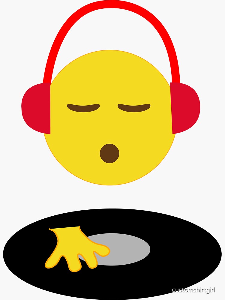 "Emoji DJ Disc Jockey Scratch Vinyl Record Turntable Retro Design