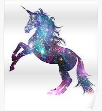 Fantastischer Regenbogen-Einhorn-Galaxie-Schein-Stern Poster