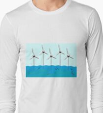 Offshore-Windpark mit Fisch-Baumschule um Basis. Langarmshirt