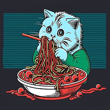 Anime Cat Eating Spaghetti and Meatballs