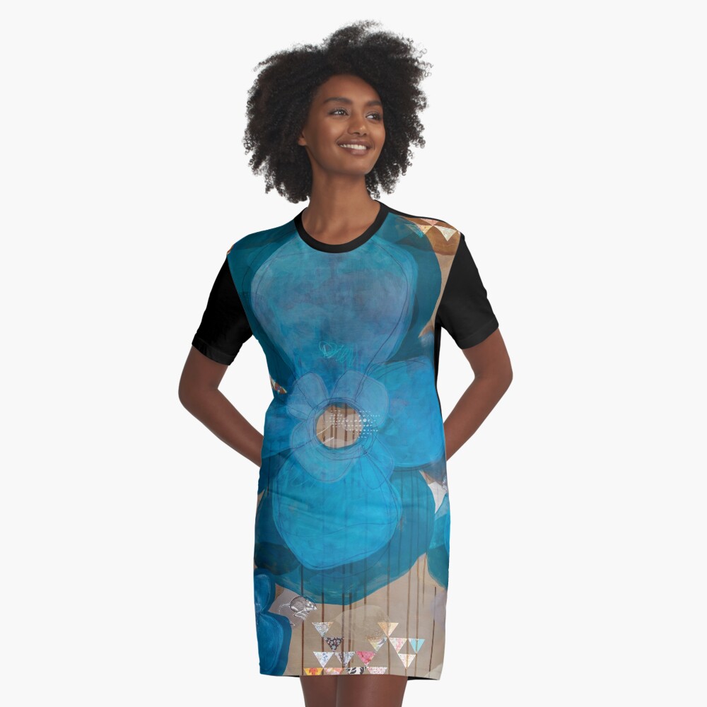 Fragmentary Blue Graphic T-Shirt Dress