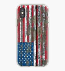 Flag of United States on Rough Wood Boards Effect iPhone Case