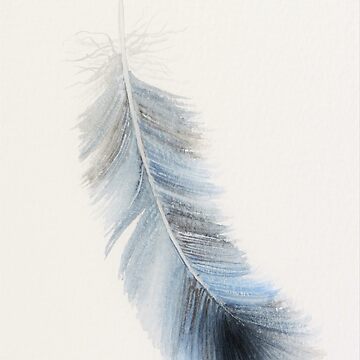Artwork thumbnail, Grey blue feather in watercolour by LisaLeQuelenec