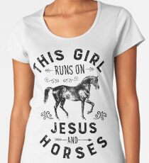 This Girl Runs On Jesus And Horses Shirt Horse Riding Racing Gifts T-shirt for Horse Lovers Premium Scoop T-Shirt