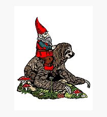 Gnome Riding a Sloth Photographic Print