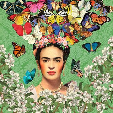 Frida Kahlo Green Butterflies Poster by Muycote