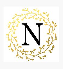 Monogram Letter N | Personalised | Black and Gold Design Photographic Print