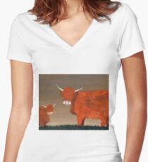 Highland Cow Women's Fitted V-Neck T-Shirt
