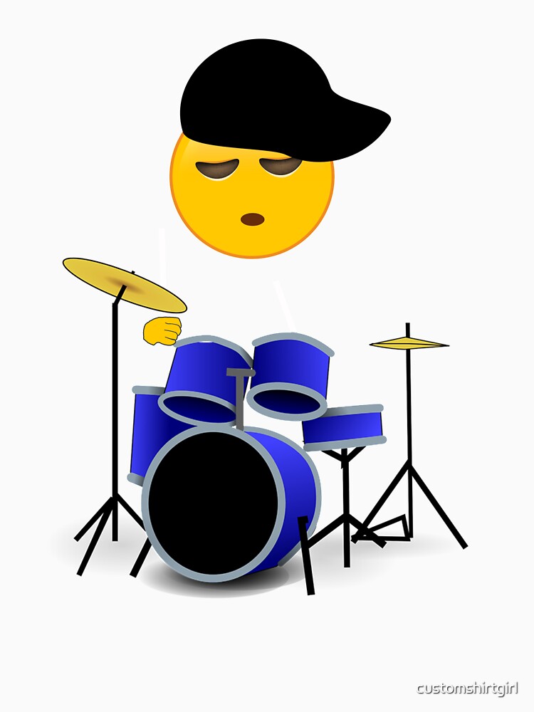 "Drummer Emoji Playing Drum Set With Drumsticks" Long TShirt by
