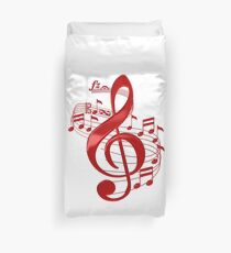 Funda nórdica Clave de sol roja con notas musicales que fluyen