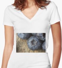 Macro Blueberries Women's Fitted V-Neck T-Shirt