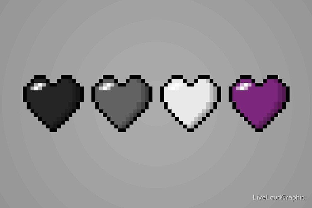 Row of Four Asexual Pride Flag Pixel Hearts by LiveLoudGraphic