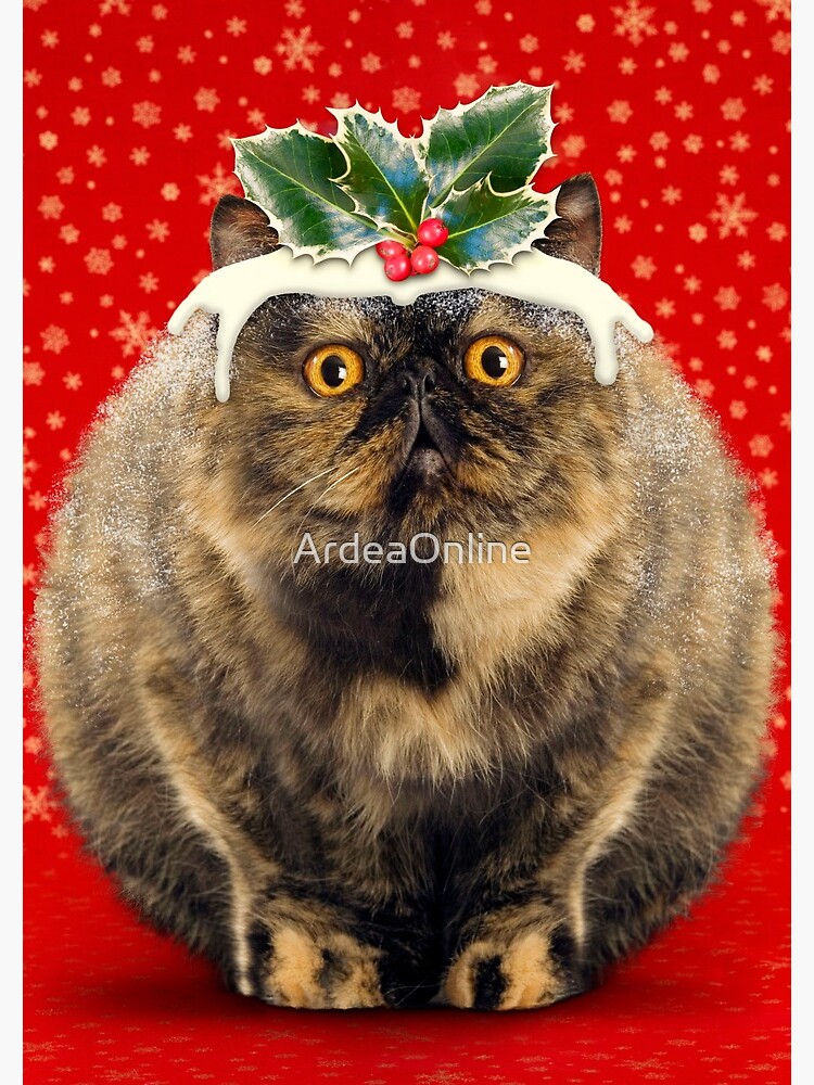 "Funny Fat Christmas Pudding Cat" Spiral Notebook by