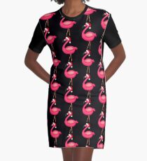 Pink Flamingo Christmas Graphic T-Shirt Dress