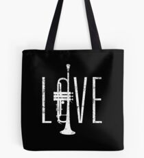 LOVE L-O-V-E Trumpet Distressed Art Tote Bag