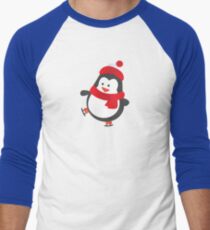 Cute Penguin on Ice Skates Men's Baseball ¾ T-Shirt