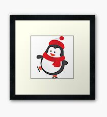 Cute Penguin on Ice Skates Framed Print