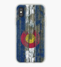Flag of Colorado on Rough Wood Boards Effect iPhone Case