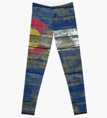 Flagge von Colorado auf rauem hölzernem Bretter-Effekt Leggings