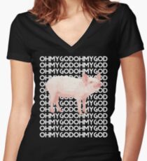 Oh My God Pig Women's Fitted V-Neck T-Shirt